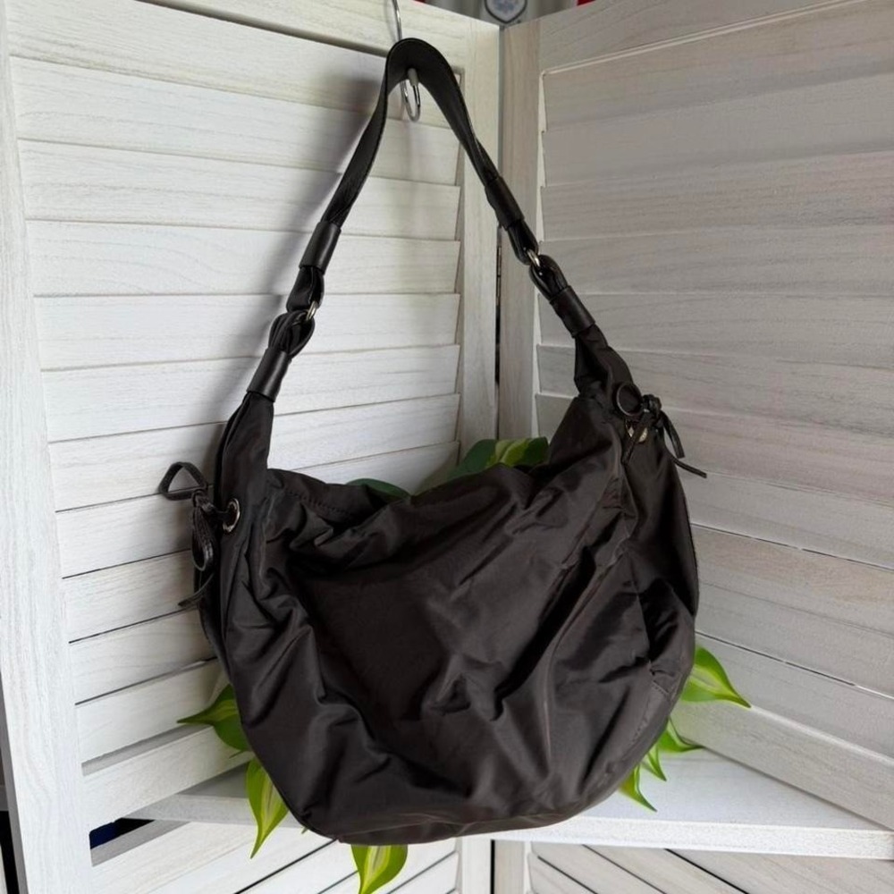 Y2K Kate spade brown nylon leather hobo baguette shoulder bag